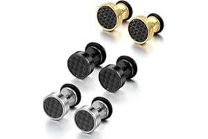 Cupimatch Cool 10mm Mens Stainless Steel Stud Earrings Women Piercing Ear Plug Tunnel Set of 4 Pairs