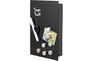 ‎BREMERMANN bremermann Schlüsselkasten mit Glasfront, beschreibbar, 8 Haken, 6 Magnete, 1 Marker,1 Marker-Halter, Korpus aus Metall grau pulverbeschichtet (Komplett Schwarz)