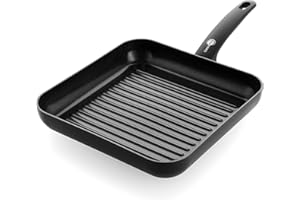 GreenPan Cambridge Poêle à griller carrée de 28 cm en céramique antiadhésive Healthy, sans PFAS, pour l'induction, pour le lave-vaisselle, pour le four, noir