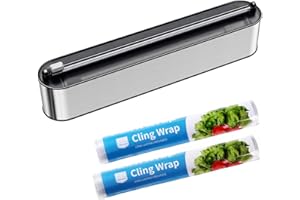 Quasziwa Derouleur Film Alimentaire - Fixation Magnétique et Murale sans Perçage, Distributeur Papier Aluminium et Film pour Organisation la Cuisine - Inclus 2x100m Rouleaux, Acier Inox Argenté