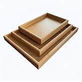 Doğal Bambu Sunum Tepsisi Seti, İ&ccedil; İ&ccedil;e Ge&ccedil;ebilir Dikd&ouml;rtgen Servis Tepsisi, 3'l&uuml; Set, 40x30, 35x25, 30x20 cm