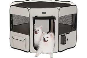 PETSFIT Dog Pen Indoor, Anti-Leakage Bottom, Foldable, Collapsible Puppy Play Pen, Chewproof Design, Dog Playpen Indoor, 116 × 106 × 72 cm,Beige