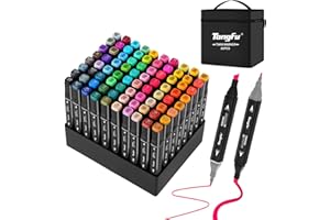TongFu 80 Colored Marker Set, Colouring Pens, Felt Tip Pens, Marker Pens for Adults, Double Tip Paint Pens for Drawing, Colouring Books, Anime and Manga with Carrying Case and Storage Base