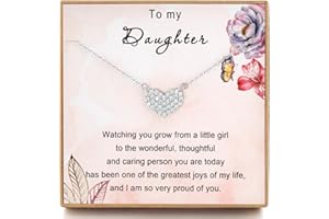 MADAOGO To My Daughter Gift, Cubic Zirconia Love Heart Necklace, Necklace for Daughter from Mum or Dad, Birthday, Wedding Day, Graduation