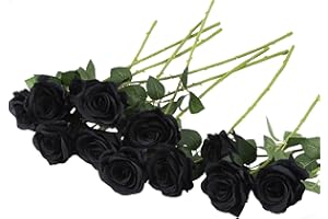 Hywean Homd 12 Piezas Rosas Falsas, Negras Rosas Artificiales de Tallo Largo Son Reales y Naturales, Ramo de Rosas Falsas para Habitación de Bricolaje Sala de Estar Jardín Boda Decoración de Fiesta.