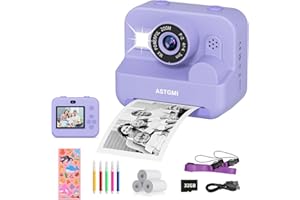 ASTGMI Appareil Photo Enfant, Appareil Photo Instantané 2.4" Écran avec Papier d'impression et Carte 32GB, Mode Video et Selfie, Jouet Cadeau pour Filles Garçons Enfant de 3-14 Ans(Violet)