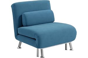 HOMCOM Velvet Single Chair Bed, 3-in-1 Convertible Sleeper Chair with Adjustable Backrest, Pillow, for Living Room, Bedroom, Blue