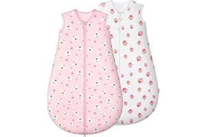 Yukkidds Baby Sleeping Bag 1.5 TOG 100% Cotton Fabric Newborn Sleep Bag 2 Pack for Infant 0-6 Months Unisex Baby Sleep Sack Pink Berry