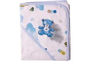 SMART DECO HOME Asciugamano neonati accappatoio triangolo con cappuccio 0-3 anni 75 x 75 cm asciugamani bagnetto neonato bimbo bimba bimbi 100% cotone Made in italy spugna 360 gr con pratico gancino ORSETTI AZZURRO
