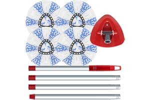 WAKAYOYO Spin Mop Ersatzkopf für O Cedar, EasyWring Spinning Mop Head Refill kompatibel mit O Cedar Spin Mop, Mikrofaser-Wischkopf zur Reinigung aller harten Böden (4 Nachfüllpackungen + 1 Basis + 1 Griff)