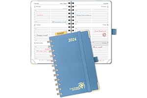 POPRUN 2024 Pocket Diary Week to View A6 Small Diary 16 x 10.5 cm Appointment 24 Weekly Work Planner Dotted Note Page, Spiral Hardcover, 100GSM FSC® Paper - Haze Blue