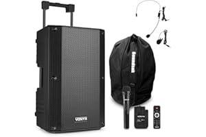 VONYX VSA500-BP Portable PA System with Wireless Microphones, Bluetooth Battery Powered 12-Inch Speaker, Headset, Lapel Mic & SoundSak Bag – Ideal for Music, Fitness, Busking & Speeches