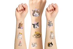 Shimmerz 60 st tatueringar för barn, roliga katter tillfälliga tatueringar hudvänner, födelsedagsfestartiklar, gåvor och deko