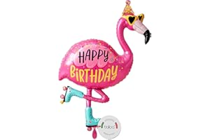 balloa Folienballon XXL Flamingo Happy Birthday, Helium Ballon, Luftballon Geburtstag Kinderparty Deko, Geburtstagsballon Flamingo für Mädchen, Partydeko Pink, Geschenk zum Kindergeburtstag, 105cm