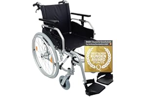 ‎BESCOMEDICAL Leichtgewicht Rollstuhl Primus ML 2.0 - faltbarer Transportrollstuhl - Reise-Rollstuhl mit Steckachsensystem, Komfortarmlehne und Trommelbremse - Sitzbreite 45 cm