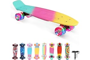 BRGOOD Skateboard, 22" x6 Mini Cruiser Skateboard Completo, ABEC-11 Rodamiento de Bolas, 85A PU Rueda, Monopatín para Principiantes para Niños, Niñas, con T-Herramienta