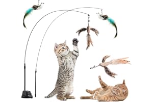 Aohcae Interaktywna zabawka dla kotów, wędka z piórem, dzwonki dla kotów, czarodziejska różdżka, zabawka dla kotów, do samodzielnego zajęcia, zabawka dla kota z przyssawką, 2 sztuki