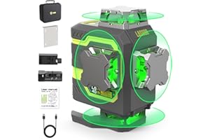 Livella laser LasGoo LG-4D 16, raggio verde 4x360°, autolivellante con doppia linea orizzontale e verticale. Ideale per edilizia e montaggio. Include staffa magnetica a perno