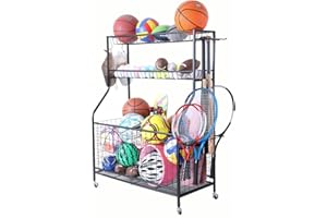 Lhysn Sports Equipment Organizer with Baskets and Hooks - Garage Ball Storage and Toy Rack