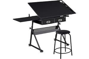 Soberine Tavolo da Disegno in MDF e Ferro Angolo Regolabile Scrivania da Lavoro Artistica per Architettura Pittore Ingegnere Artista Nero