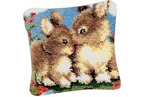VIONNPPT Ostern Hase Serie Knüpfkissen Formteppich Latch Hook Kit DIY Knüpfkissen Kreuzstich,Stickerei Knüpfpackung Knüpfset Haken Kit für Kinder Erwachsene,Anfänger, 40cmx40cm (Rasen)