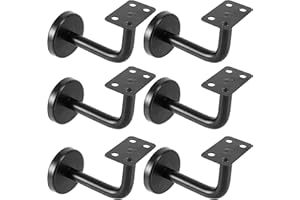 HAKZEON 6 PCS Black Handrail Brackets, Heavy Duty Stainless Steel Stair Handrail Brackets with Mounting Screws & Expansion Tubes for Stair Guardrails, Flat Type