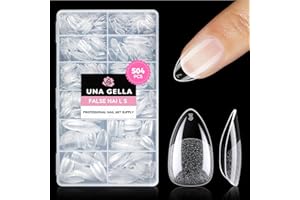 UNA GELLA Kurze Mandel Nail Tips, 504 Stück Nageltips Almond Tips für Gelnägel Soft Gel Nagelspitzen Full Cover Nails Tips für Acrylnägel, Nagelkunst & DIY Nagelstudio zu Hause 12 Größen