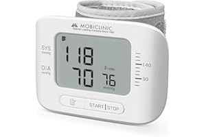 Mobiclinic®, Tensiómetro de Muñeca, Memoria 99 Mediciones, Pantalla LCD, Cálculo Promedio, Detección Latidos Irregulares, Preciso, Compacto y Portátil, Vitalpress