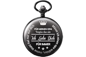 TREEWETO Taschenuhr mit Gravur Kette Herren Schwarz Geschenk zum Geburtstag Opa