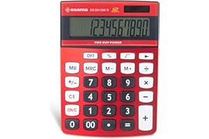 Osama, Metacolor - Calculadora de Escritorio para Oficina, 12 Cifras + 3 Dígitos de Memoria y Pantalla LCD - Calculadora de Mesa, Ideal como Material Escolar y Papeleria, 3.6x11.5x15.5 cm, Negro/Rojo