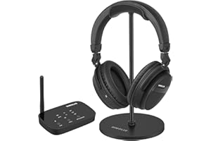 SIMOLIO Wireless Headphones for TV Listening, aptX Low Latency Bluetooth Transmitter Headphones Set for TV Digital Optical/AUX/RCA, Dialog Mode and Volume Control for Seniors, 40 Hours Playtime