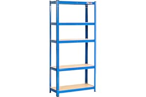 Rhino Racking – Heavy Duty Garage Shelving Unit – 200kg Load Weight Per Shelf – 1000kg Per Unit – 150x75x30cm - Blue – 5 Tier Storage Shelves – Shed Shelving