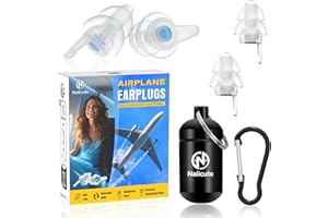 Naiicute Tapones para los oídos para avión 2 pares, Tapones Reutilizables para prevenir el dolor de tímpano y Antiruido, Protección Auditiva para Adultos/Niños 12+ con pequeños canales