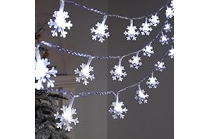 BLOOMWIN Guirlande Lumineuse Extérieure Solaire Flocon de Neige Noël Guinguette Blanc Froid 30LED 6,5m Solaire Extérieur Jardin Imperméable Lumière Décoratio Maison Chambre Jardin Terrasse Patio