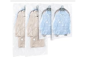 QH7 Vakuumbeutel zum Aufhängen, platzsparend, 4 Stück, für Kleidung, Anzüge, Kleider, Mäntel oder Jacken, transparenter und wiederverwendbarer Schrank-Organizer