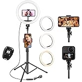 UPhitnis 10" Ring Light with Tripod Stand & Phone Holder, Selfie Ring Light with 63" Tripod Stand with 3 Light Modes & 10 Bri