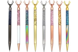 Gullor Lot de 8 stylos à bille rétractables en métal avec paillettes flottantes en forme de cerf