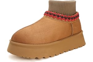 Jifenkla Stivali Invernali per Donna, Platform Boots Comode Mini-Stivaletti Neve Alla Caviglia, Stivali di Plateau Caldi Antiscivolo, Leggeri Outdoor Breve Boot Scarpe