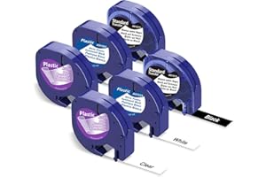 6x Wonfoucs Cintas de Etiquetas Compatible con Recambio Dymo Letratag 12mm x 4m Etiquetas 91201 16951 912018 para Dymo LetraTag LT-100H LT-100T XR