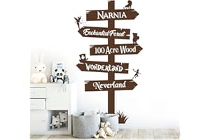 WALL DESIGNER Storybook Signpost Children Wall Sticker - Narnia Neverland Wonderland Enchanted Forest 100 Acre Wood [Medium] [Chocolate]