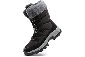 Dhinash Women's Snow Boots Waterproof Winter Boots Warm Anti-Slip Ankle Boot Fur Lined Booties Ladies Outdoor Shoes Walking Trekking Hiking Boot Black Grey Purple 4-9UK