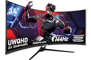 Gawfolk 34 Inch Ultrawide Curved 144Hz Gaming Computer Monitor 1500R PC screen 21:9 UWQHD (3440x1440),Adaptive Sync,178° Viewing Angle,HDMI、Display Port,Compatible with wall mounted VESA75x75MM-Black