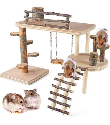 Hamsterspielzeug-Set 18-teilig – Mit Labyrinth-Holzhaus, Leise Laufrad, Wasserflasche & Kauspielzeugen