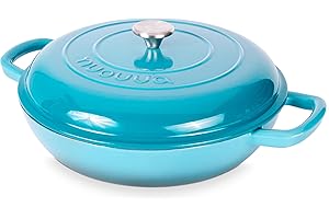 NUOVVA Casseruola bassa in ghisa con coperchio – casseruola antiaderente, adatta al forno fino a 260 °C – pentola resistente, adatta al forno – pentola smaltata – blu, 4,7 l, 32 cm