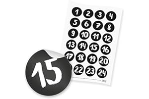 ‎ITENGA itenga 24x Sticker Zahlen Adventskalender Geschenke Aufkleber Motiv Z30 - Ziffern von 1 bis 24 Schwarz Weiß
