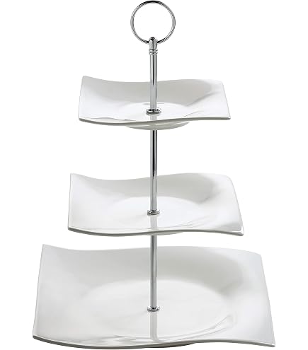 Festa Italia Etagere Porzellan - 3 Stöckig - Weiß Etageren - Kuchenständer Cupcake-Halter - Obstetageren - Obst Kekse Süßigkeiten Servierplatte