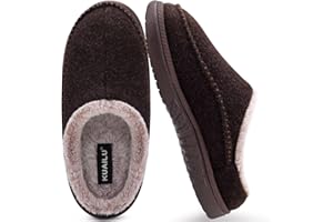 KuaiLu Kapcie męskie, filcowe piankowe memory, puszyste, pluszowe, ciepłe, wyściełane z podparciem łuku, wsuwane kapcie z podpórką pod łuk, gumowa podeszwa, do użytku wewnątrz i na zewnątrz