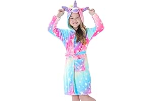 BRINNY Accappatoio per bambini Ragazzi 3D Animale Morbido Corte Unisex con cappuccio Fleece Unicorn Cosplay Accappatoio Dress Night Abbigliamento Della Notte Loungewear Age 2 3 4 5 6 7 8 9 10 11 12 13 anni