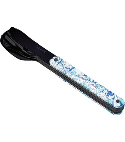 Akinod Posate Magnetiche Da Viaggio Mod. MIRROR Jungle - Set Da 3 (Coltello, Forchetta, Cucchiaio) In Acciaio Inox 2Cr14