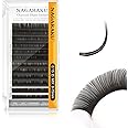 NAGARAKU Ellipse Flat Eyelash Extension Professional Double Split Tip Individual False Lashes Supplies Eye Lashes Semi-Permanent U-shaped Design Charcoal More Softer 12 Rows（0.15mm D Curl 8-15mm）